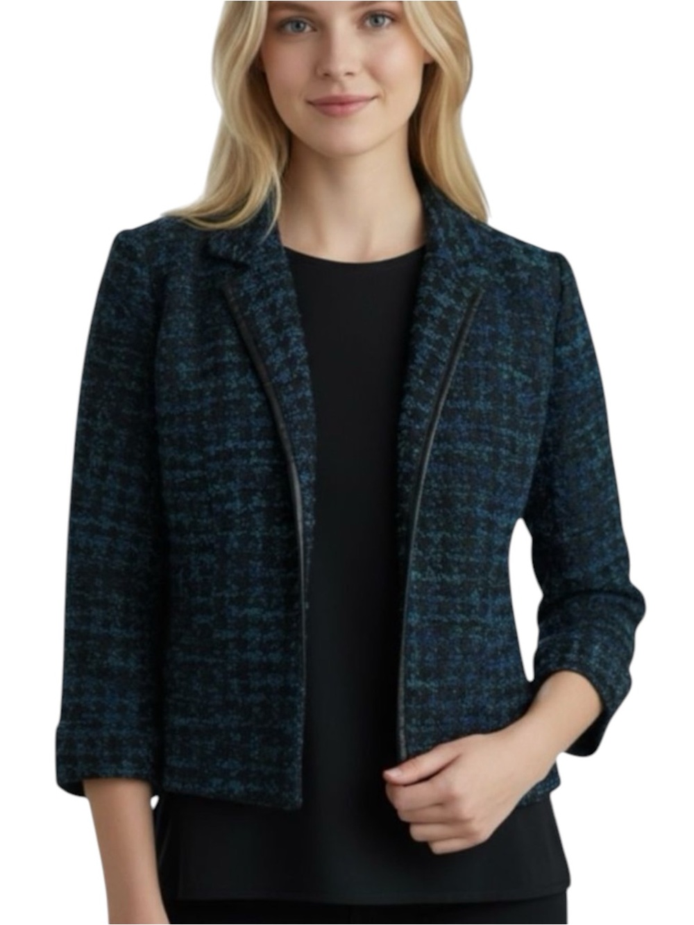 Chico’s Blue Black Tweed Academia Jacket NWOT Size 8 Career Office